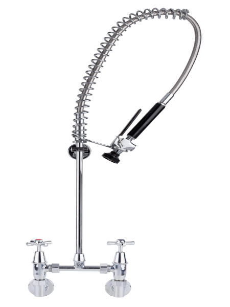 GLOBAL RINSE MATE STANDARD PRE RINSE w/- CP EXPOSED ADJUSTABLE RIGHT ANGLED WALL TAP