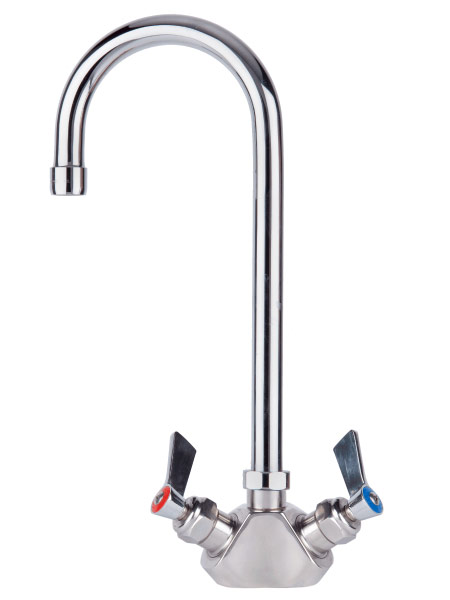 GLOBAL STAINLESS DUAL HOB TAP w/- GOOSENECK SWIVEL & FIXED SPOUT